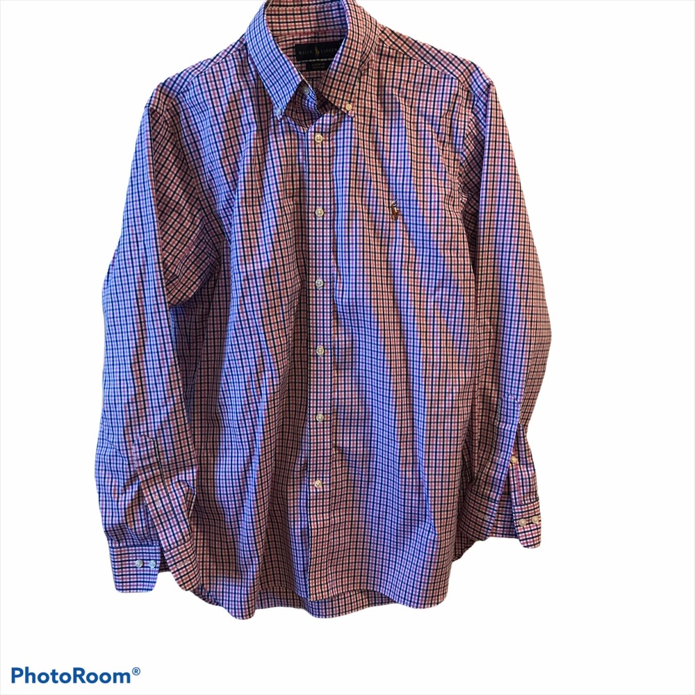 Ralph Lauren Button Down Shirt 16.5 34/35 Pink Blue Gingham Classic Fit Shirt